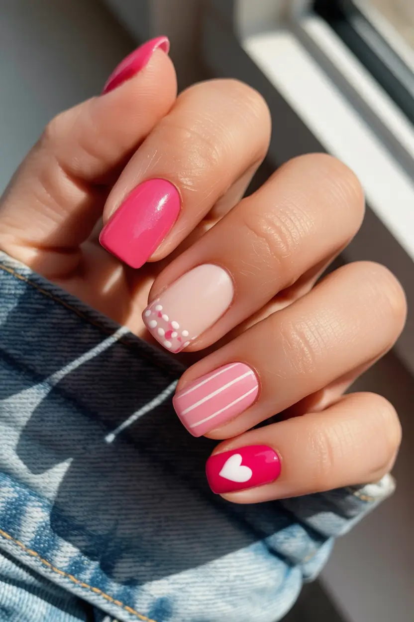 best cool spring nails in 2026 playful pink short graphic mix 7