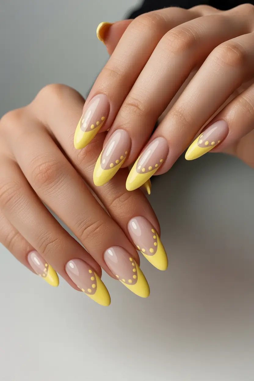 best cute spring nails 2026 Butter Yellow French with Dotted Accent