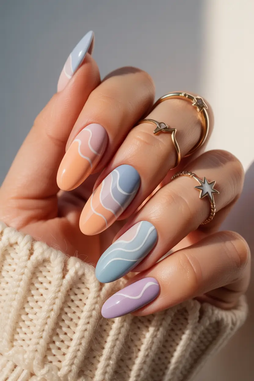 best cute spring nails 2026 Pastel Swirl Almond Mix