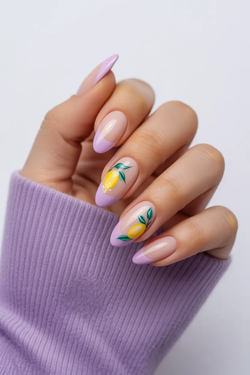 best cute spring nails 2026 Lilac French with Lemon Art