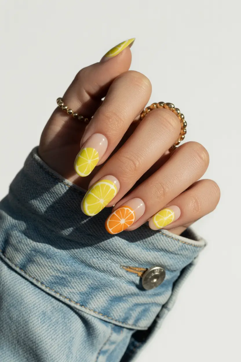 best cute spring nails 2026 Citrus Slice Pop Art