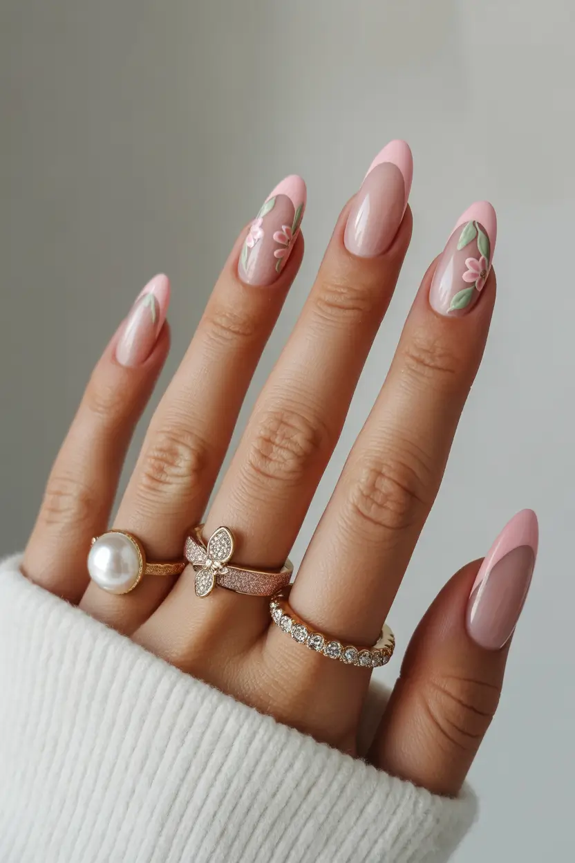 best cute spring nails 2026 Soft Pink French with Delicate Florals