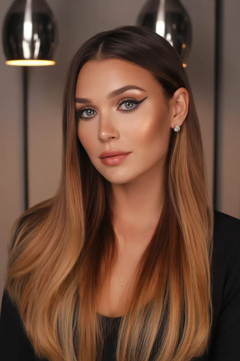 best spring caramel hair color 2026 long auburn caramel gradient with glossy finish 20