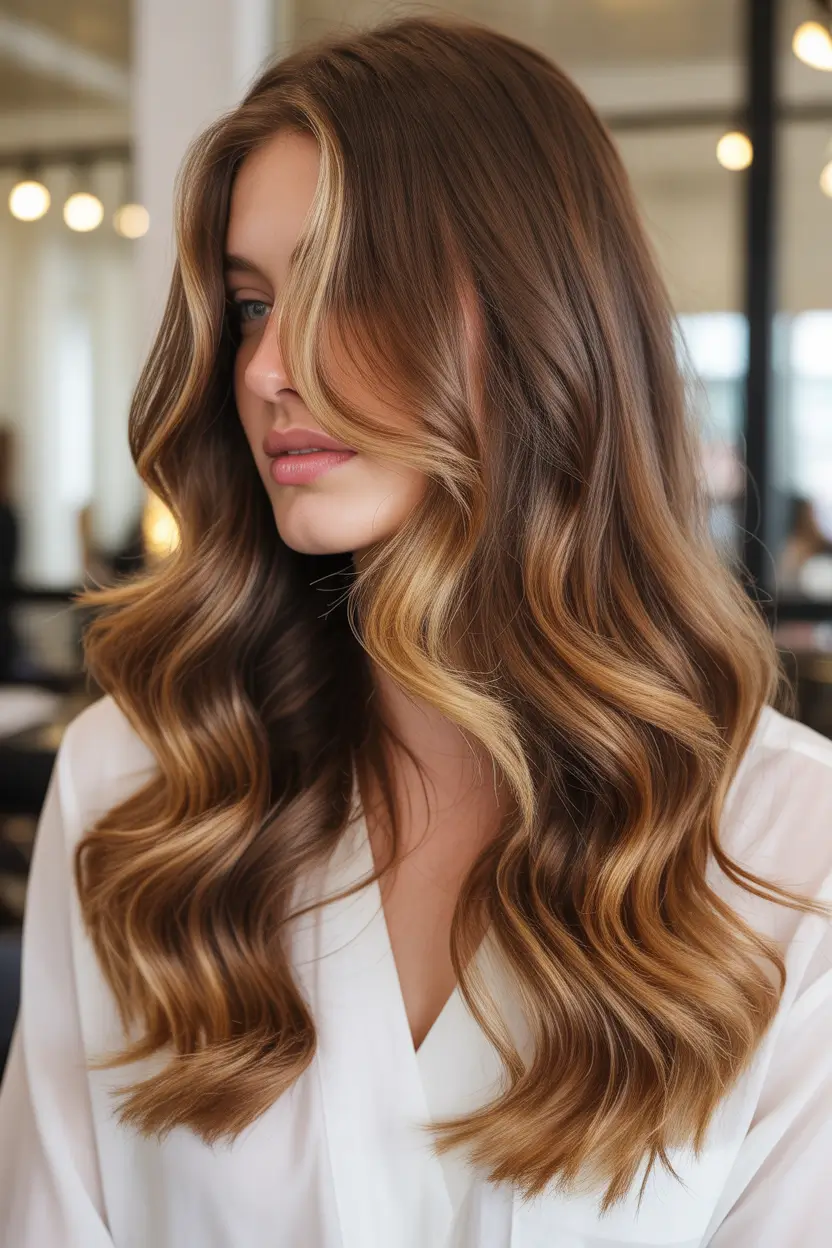 best spring caramel hair color 2026 golden auburn infused caramel waves