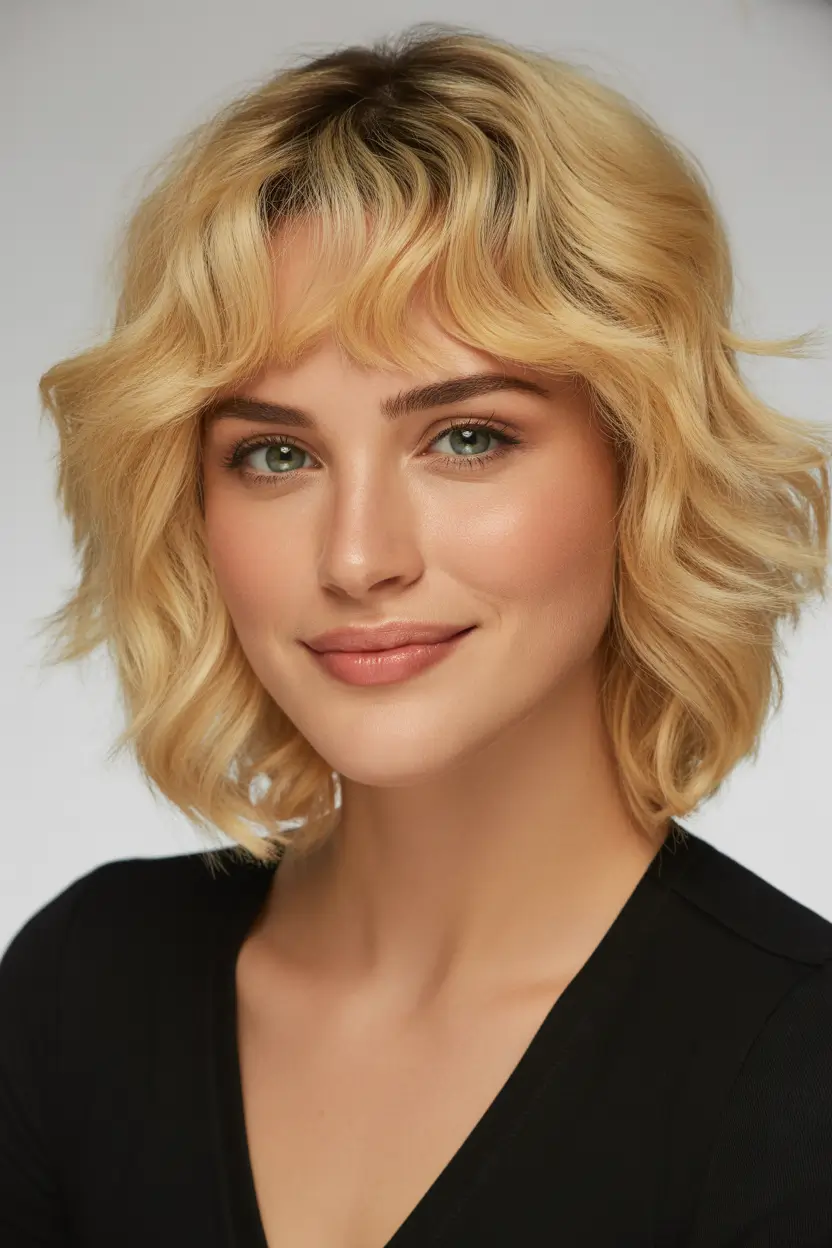 spring shag hairstyle soft butter blonde shag with wispy fringe 19