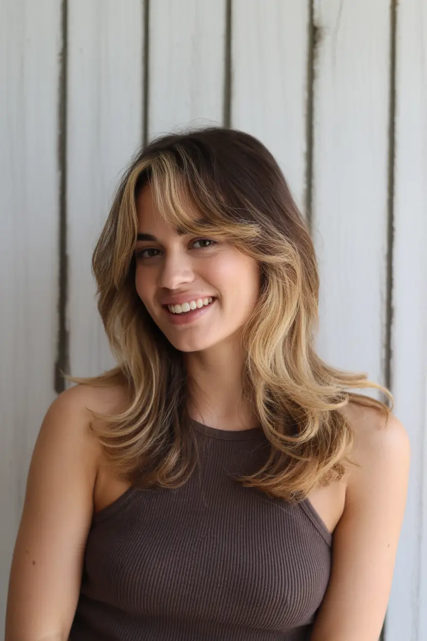 spring shag hairstyle long layered shag with face framing highlights 20