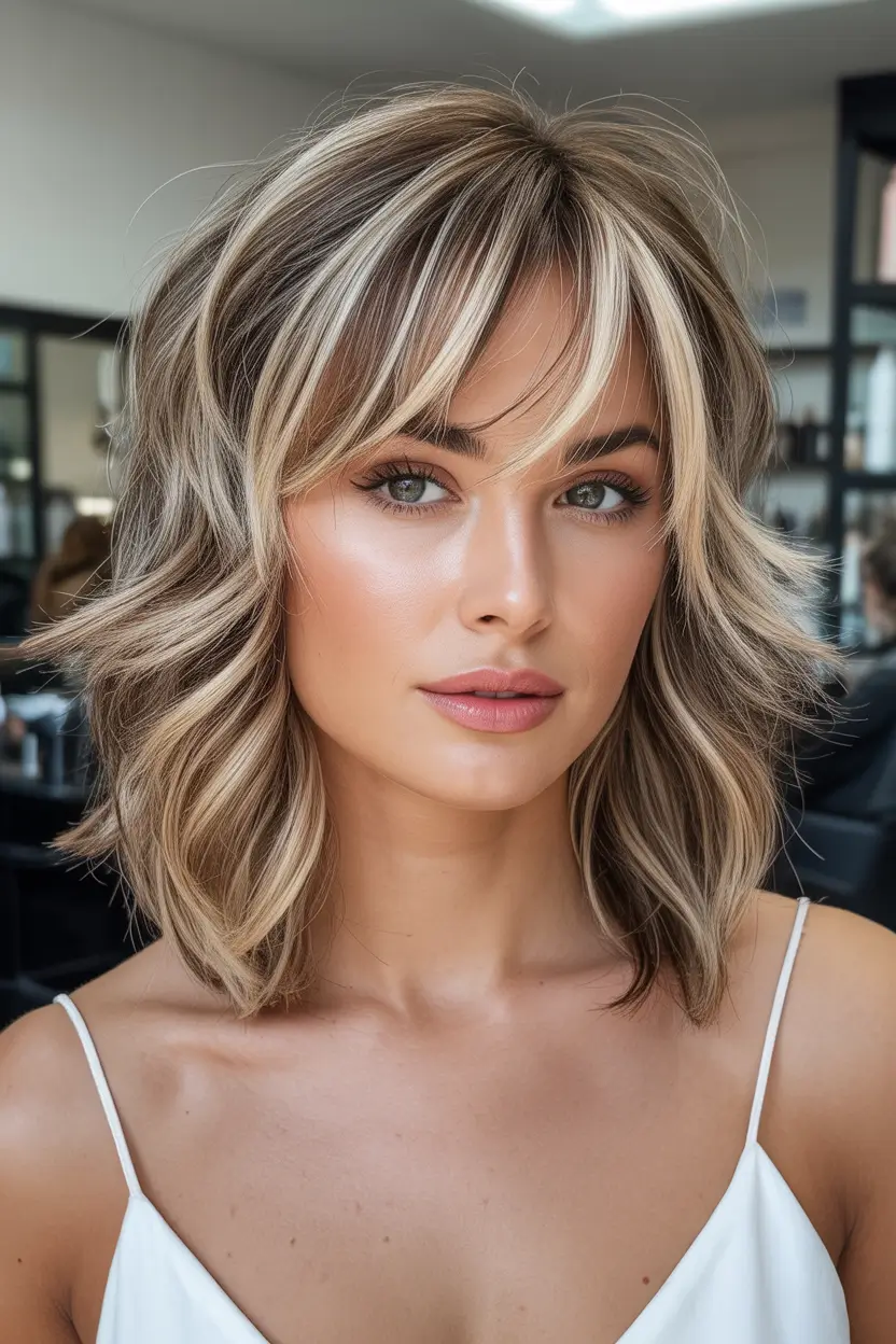 spring shag hairstyle modern blonde shag with bold money piece