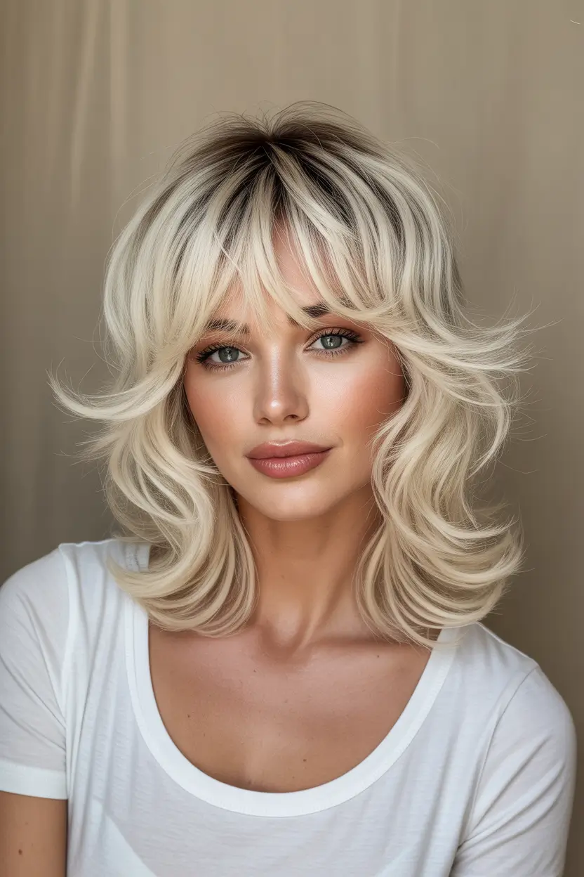 spring shag hairstyle platinum shag with feathered fringe 9