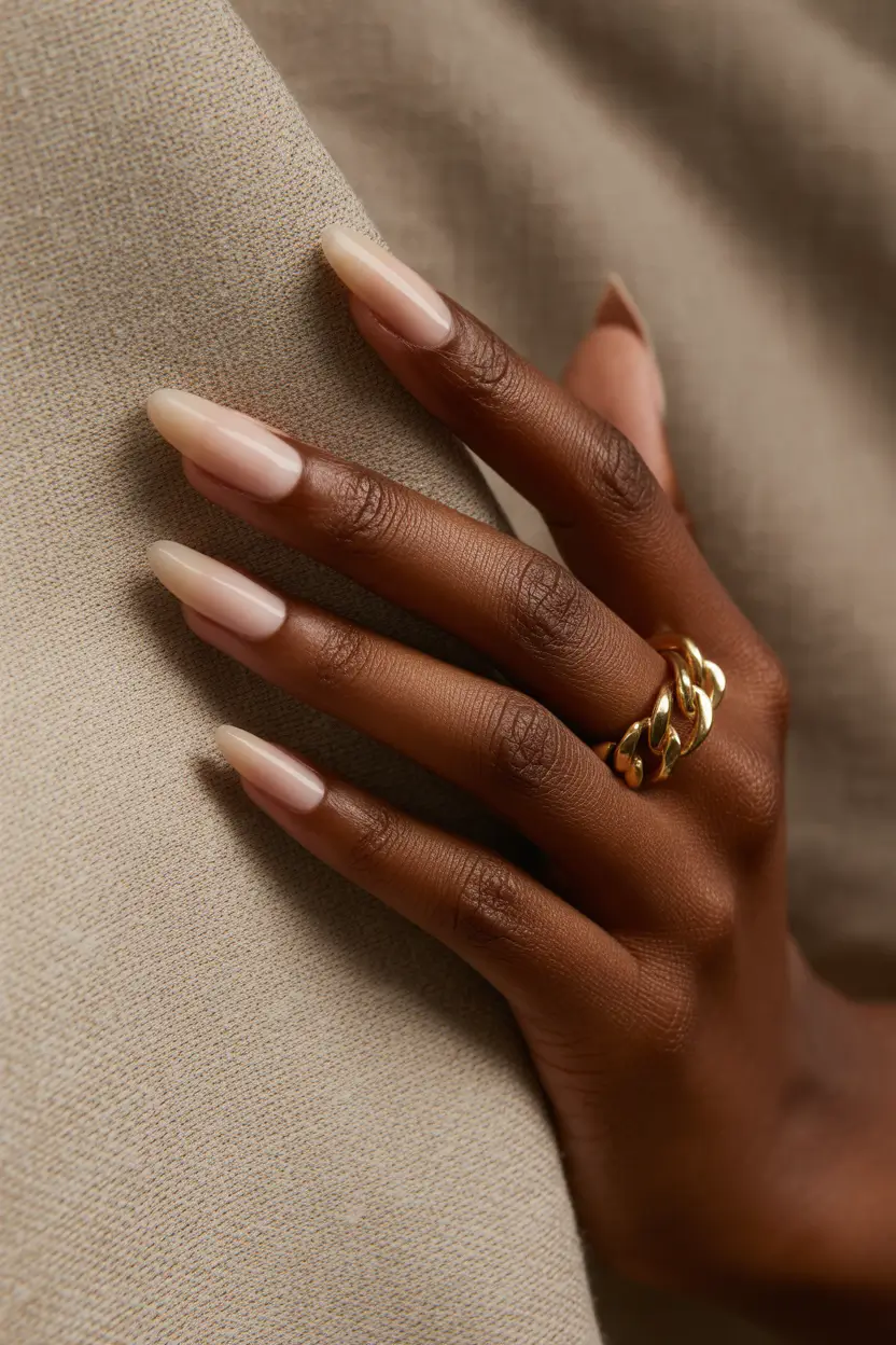 chic classy spring nails 2026 soft nude almond elegance that never tries too hard