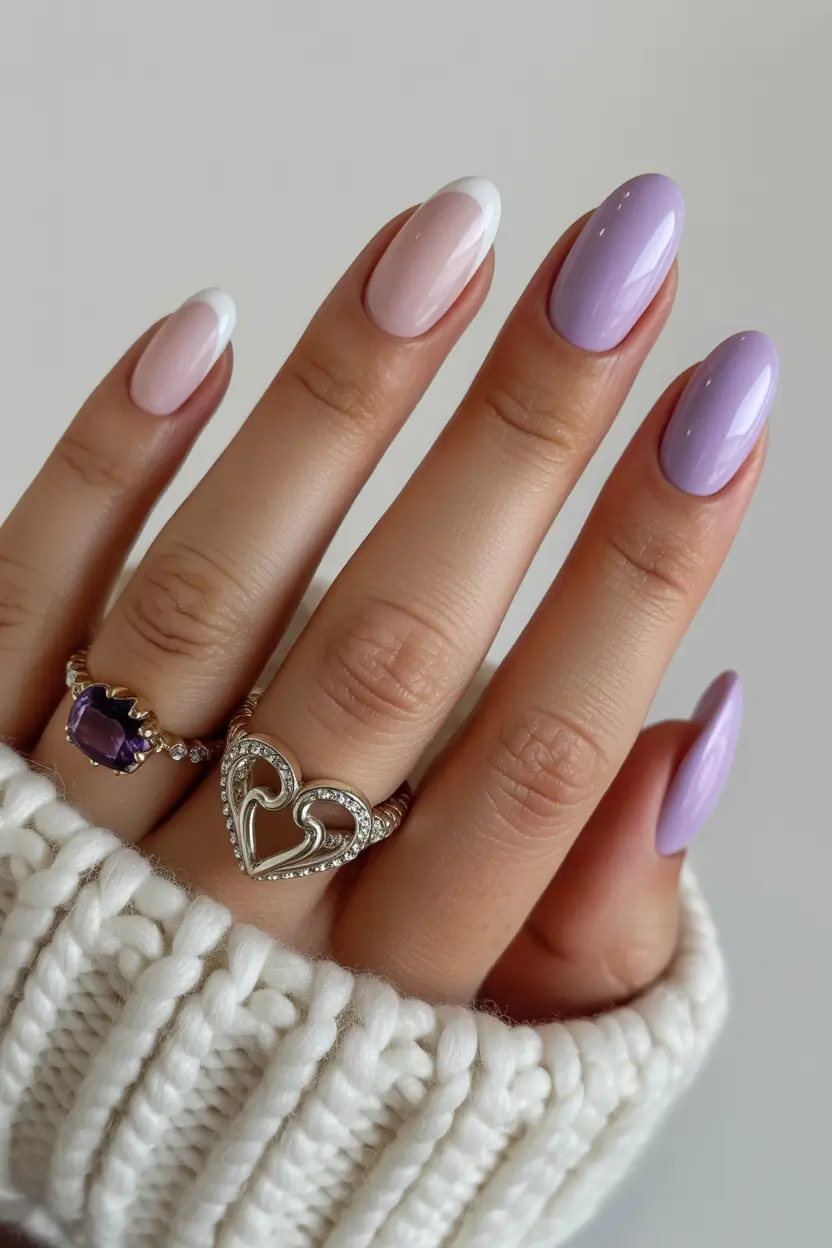 chic classy spring nails 2026 lavender and soft pink almond mix 19