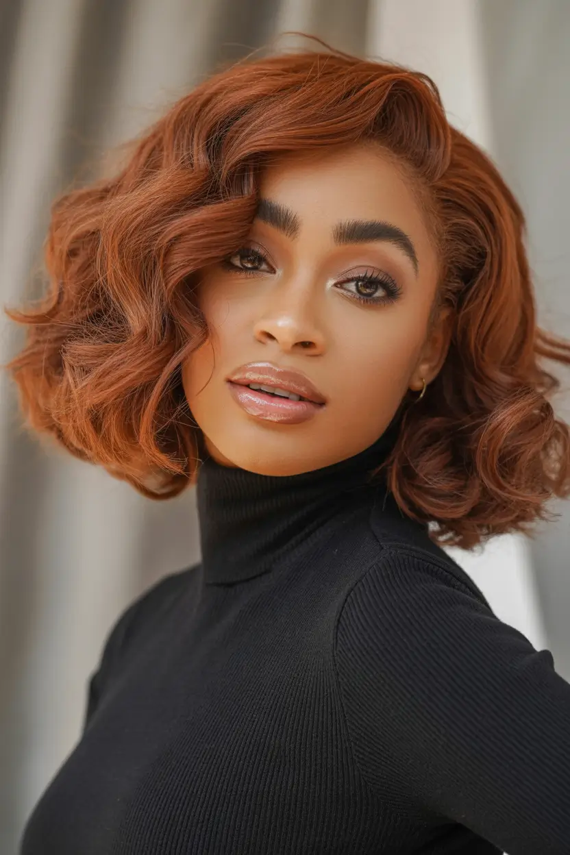 chic spring hair color for dark skin 2026 polished copper bob