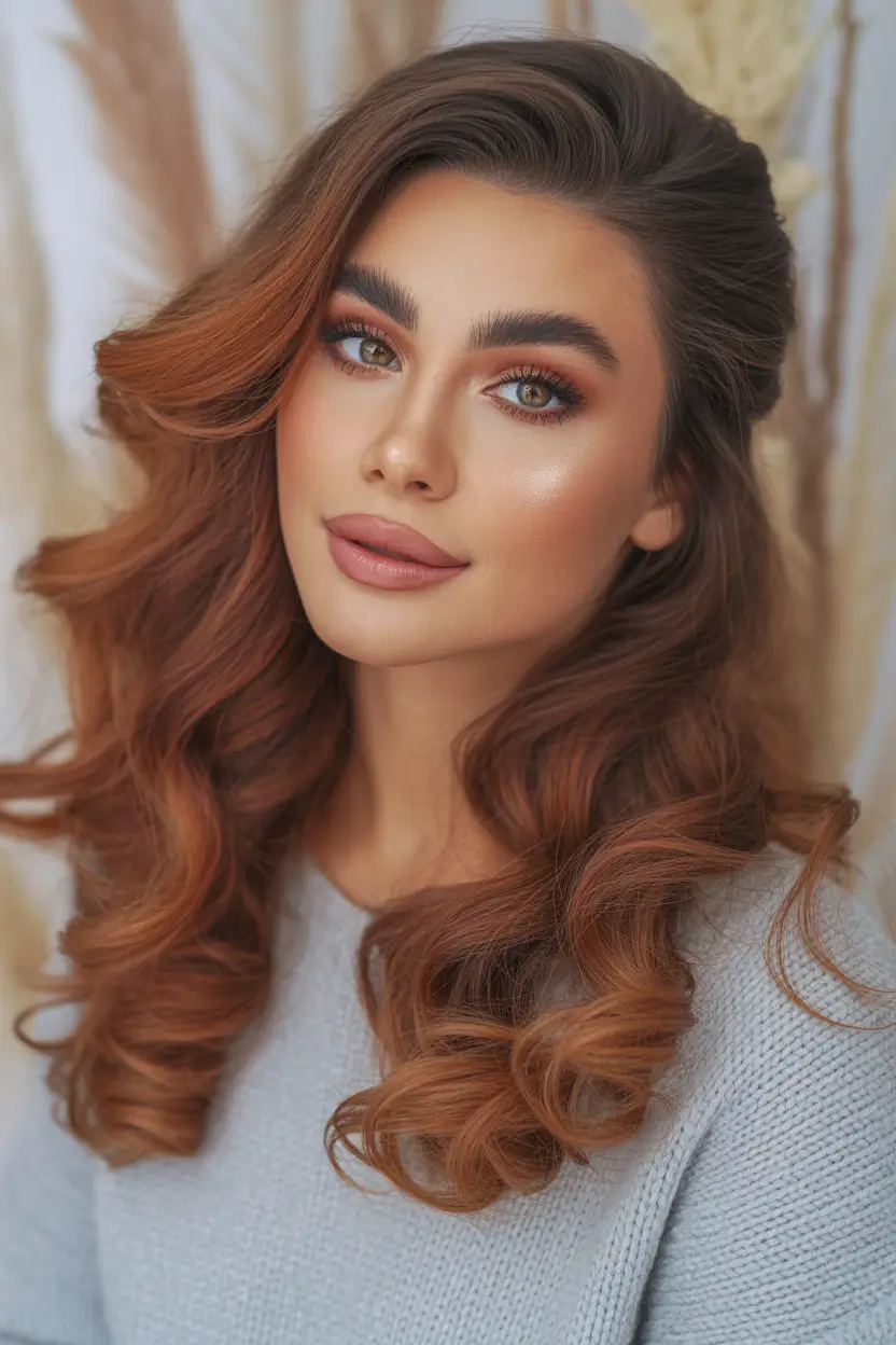 chic spring hair color for dark skin 2026 warm auburn waves