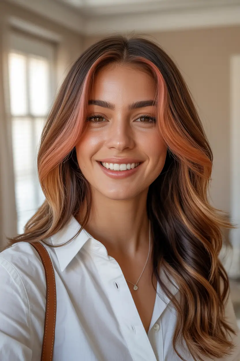 chic spring hair color for dark skin 2026 rose copper highlights