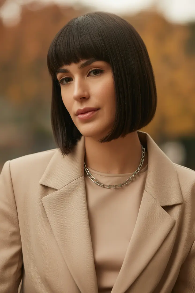 chic spring haircuts for women over 60 2026 sharp-classic-brunette-bob-with-micro-bangs-12