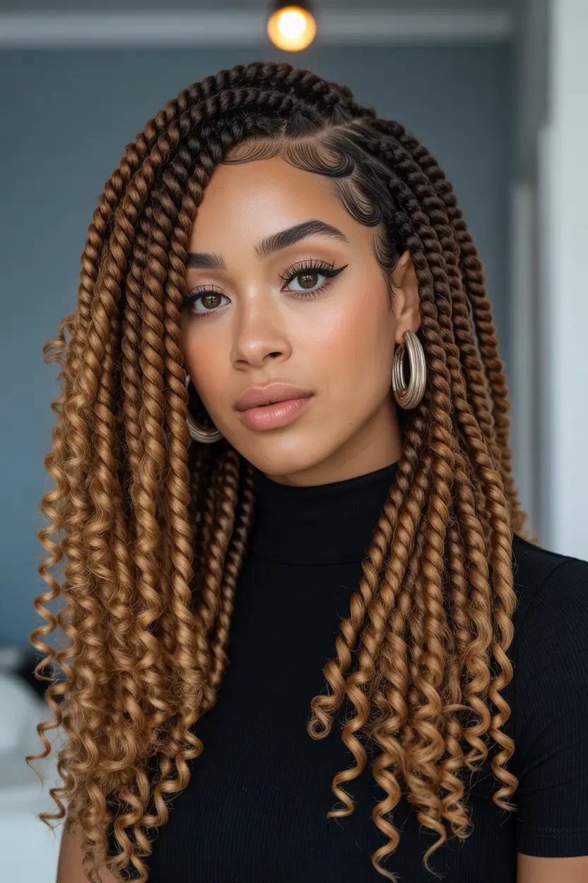 chic spring hairstyle for black women 2026 waist length spring twist braids with defined edges