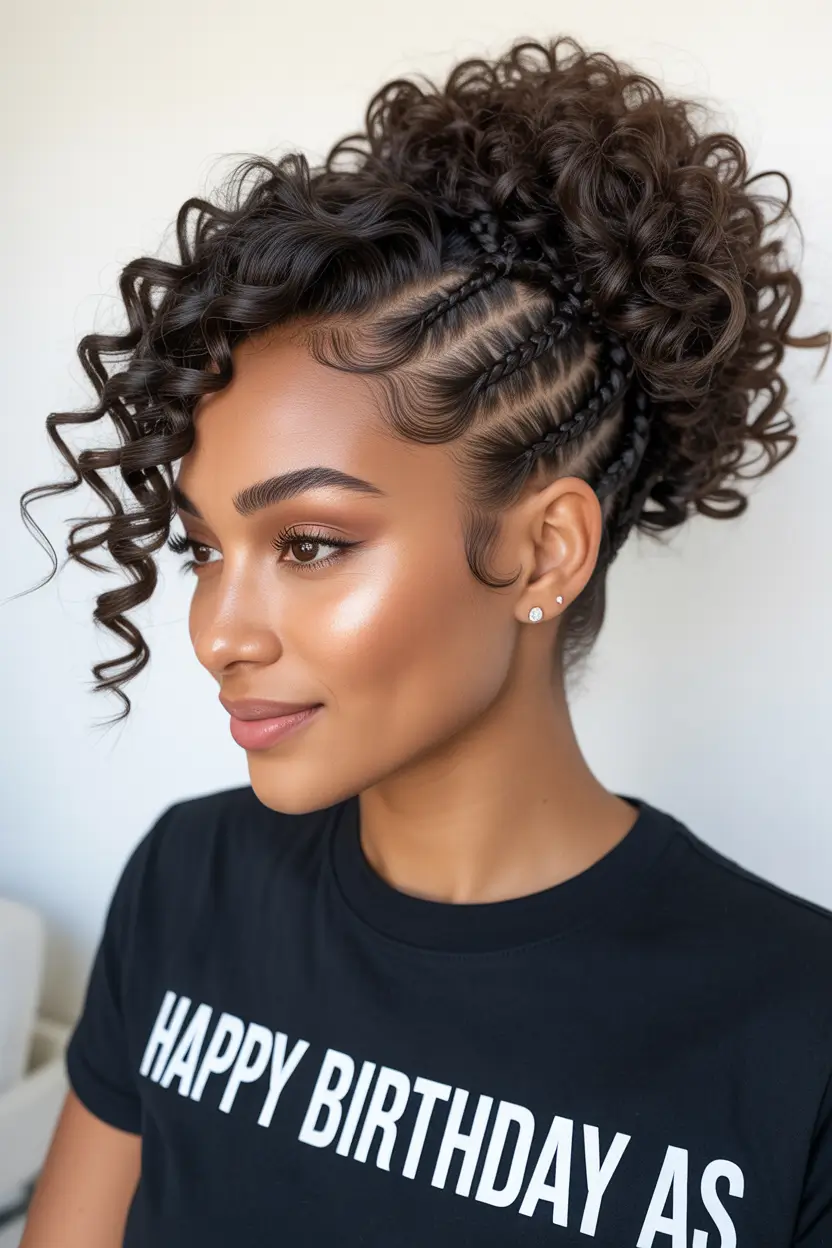 chic spring hairstyle for black women 2026 curly crown updo with braided undercut detail 9