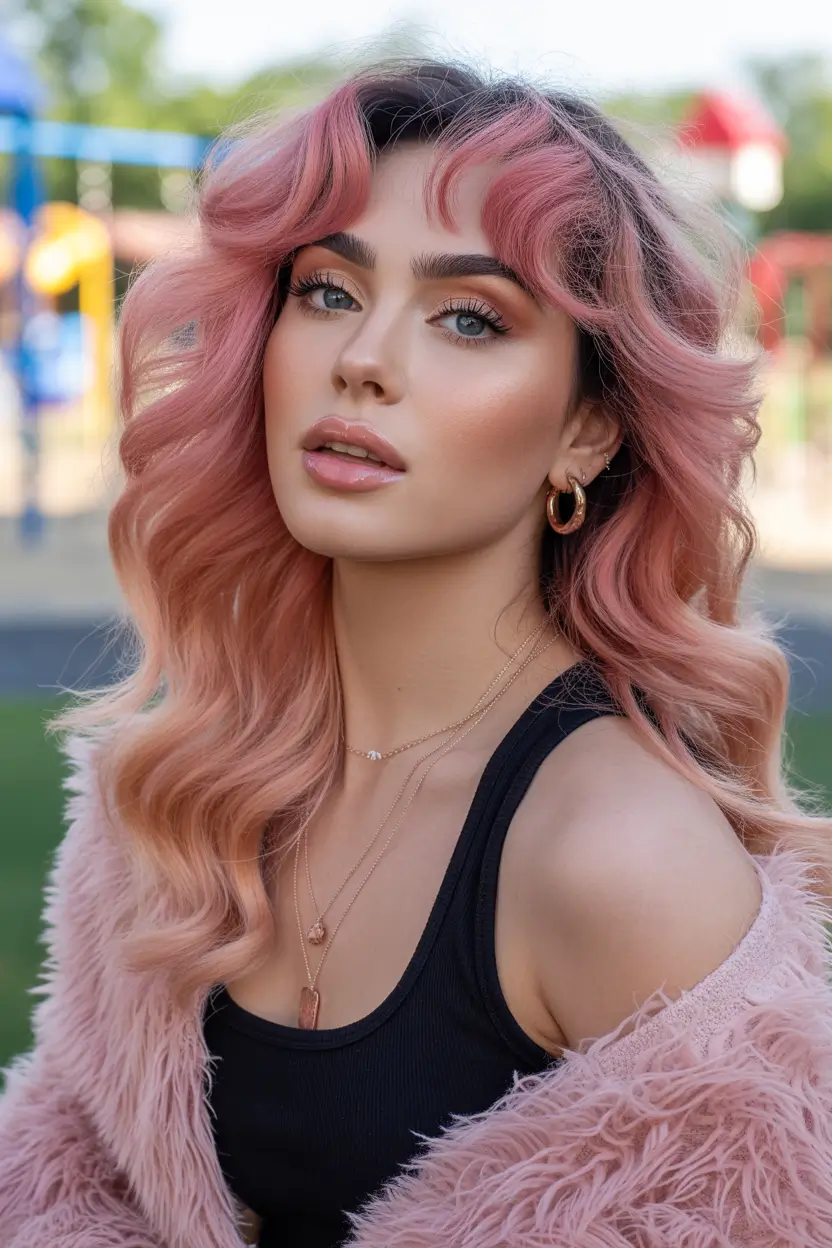 cute spring balayage hair color 2026 curly rose balayage