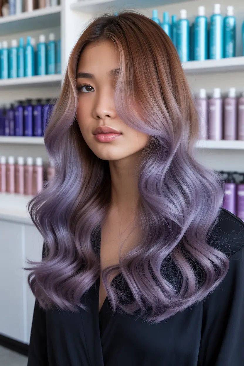cute spring balayage hair color 2026 lavender toned balayage