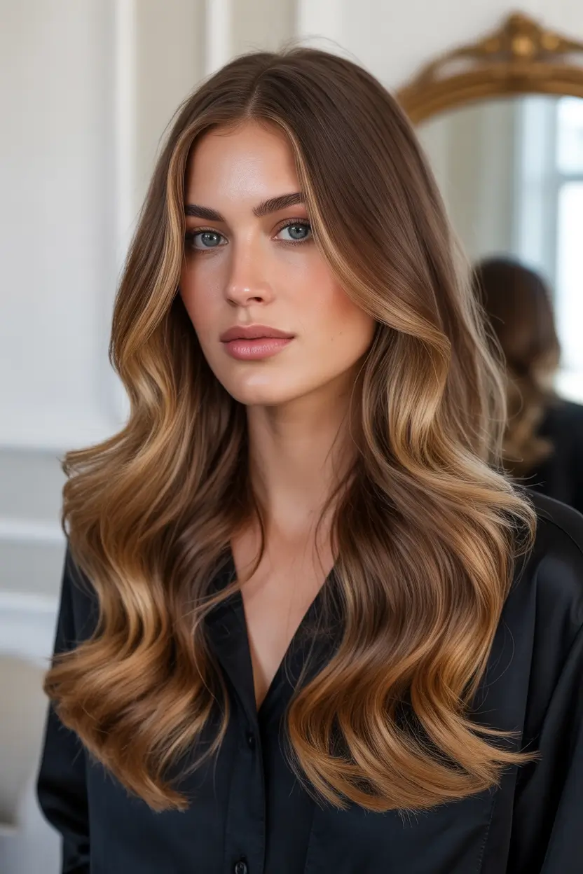 cute spring balayage hair color 2026 warm brunette balayage