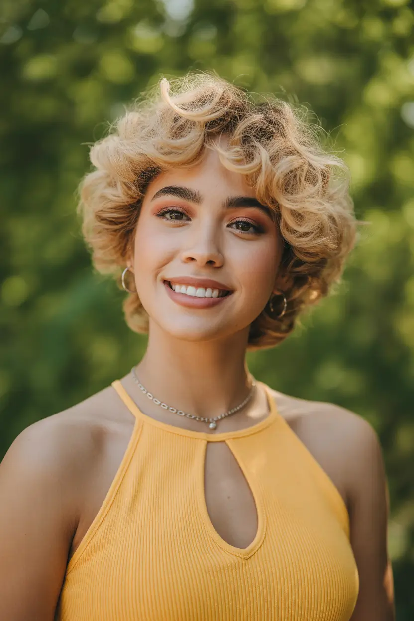 cute spring hair color light skin 2026 golden sand short curls 18