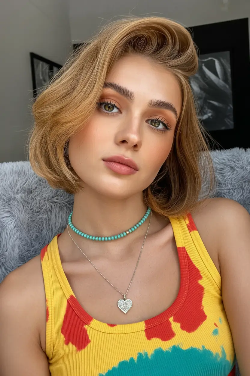 cute spring hair color light skin 2026 golden apricot bob with retro volume