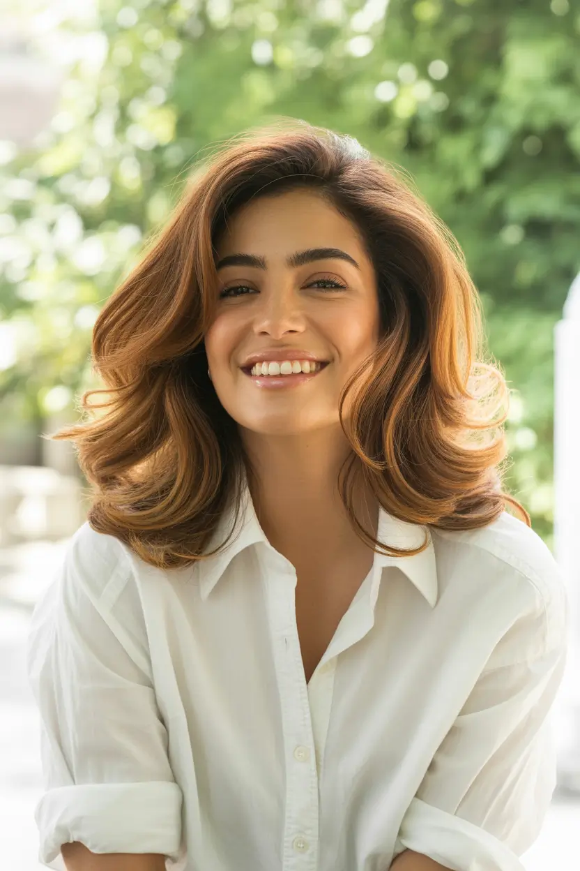 cute spring mid length haircut 2026 Voluminous Mid Length Blowout With Soft Layers 14