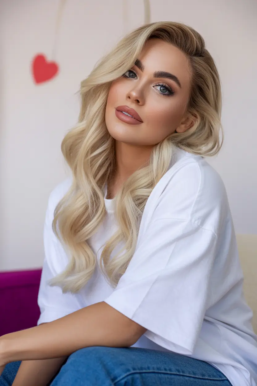 cute spring mid length haircut 2026 Glamorous Mid Length Waves With Platinum Glow 17