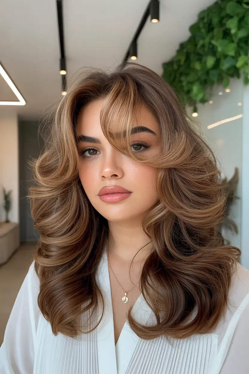 cute spring mid length haircut 2026 Feathered Mid Length Layers With Curtain Fringe