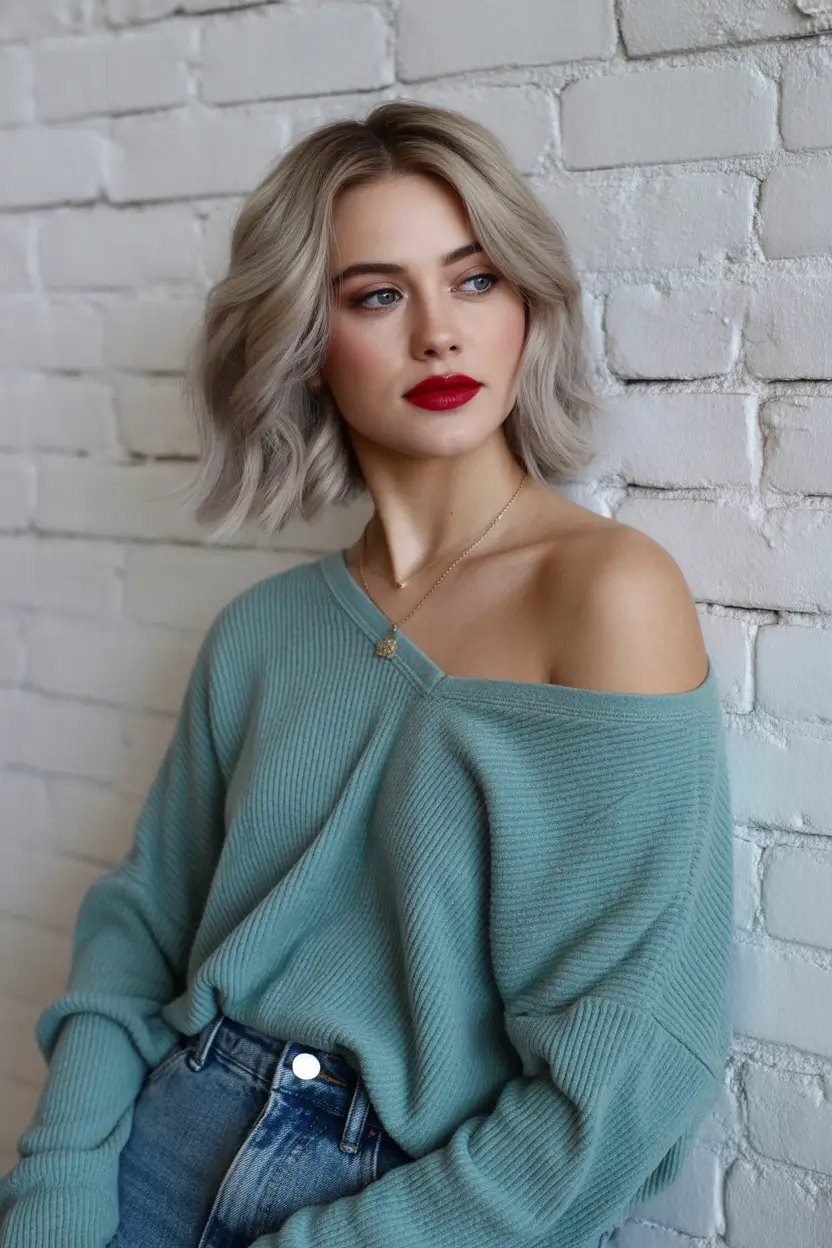 cute spring mid length haircut 2026 Chic Icy Blonde Textured Lob