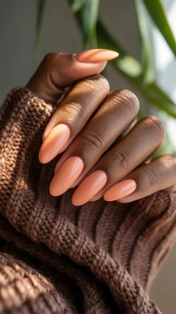 cute spring nail colors 2026 Glossy Apricot Almond Glow 6