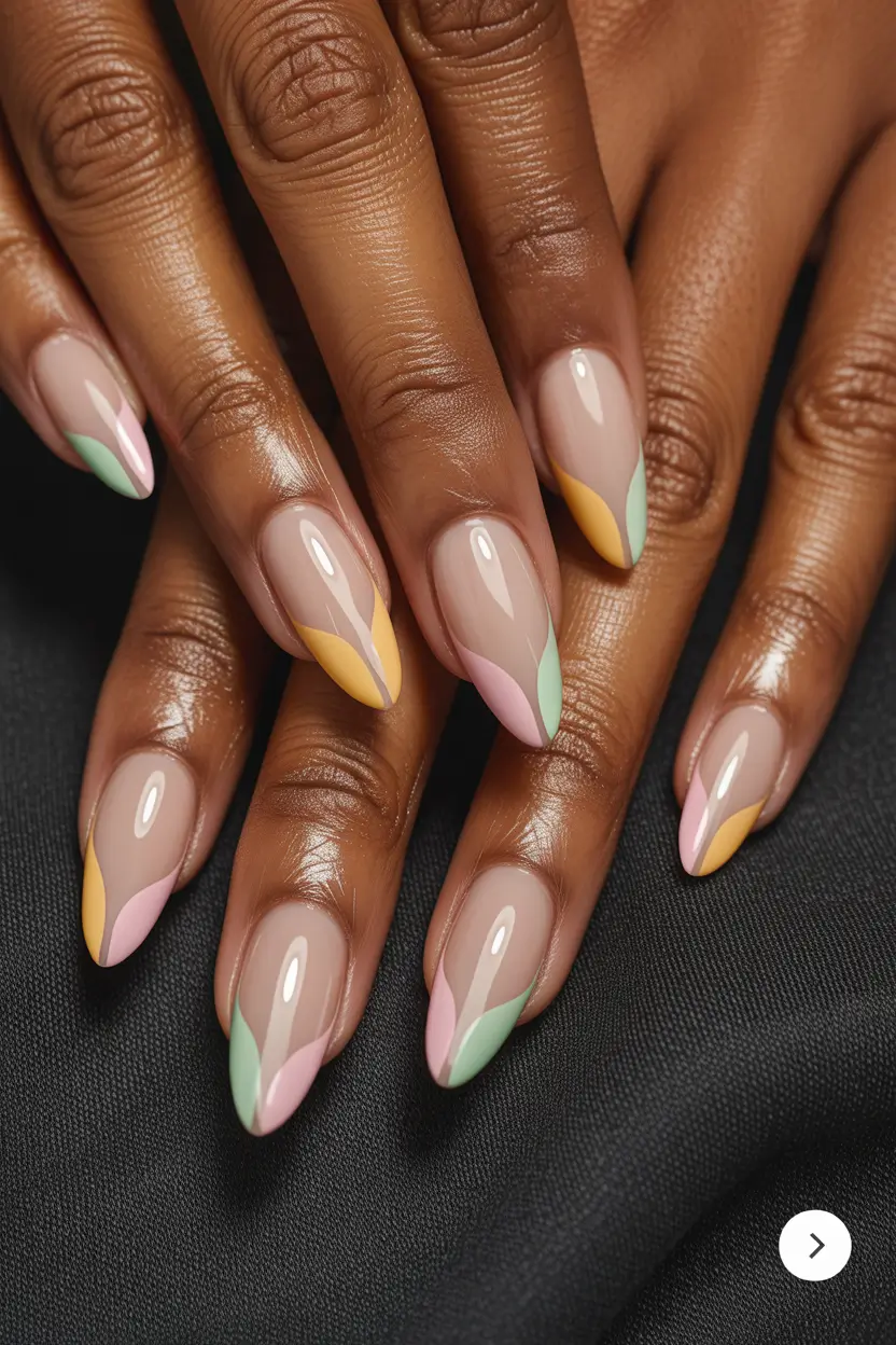 cute trendy spring nails 2026 Soft Pastel Waves on Almond Tips
