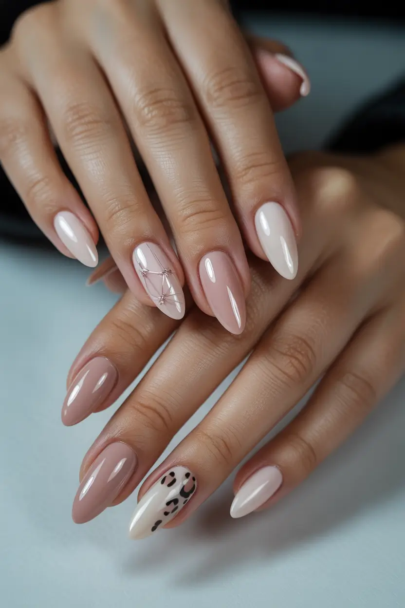 cute trendy spring nails 2026 Nude Mix and Match Almond Luxe 10