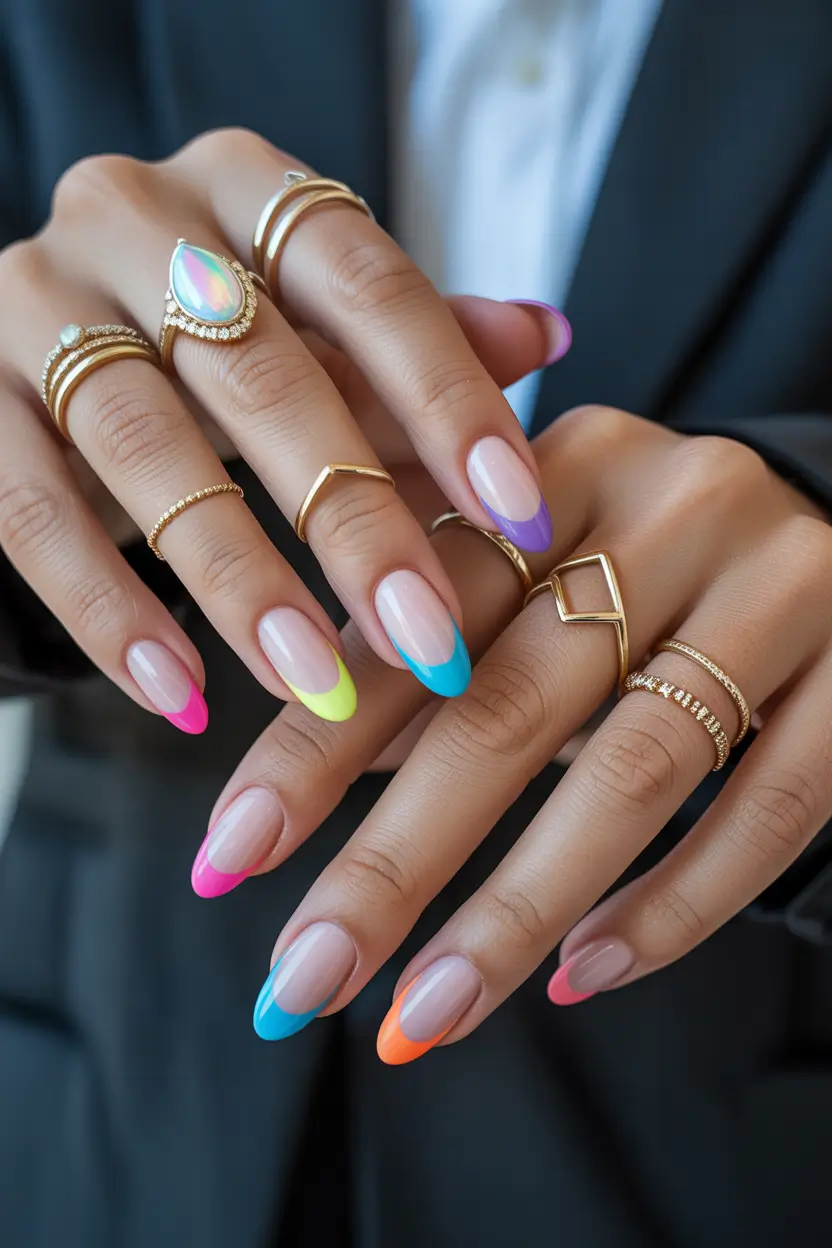 cute trendy spring nails 2026 Modern Rainbow French with a Minimal Twist
