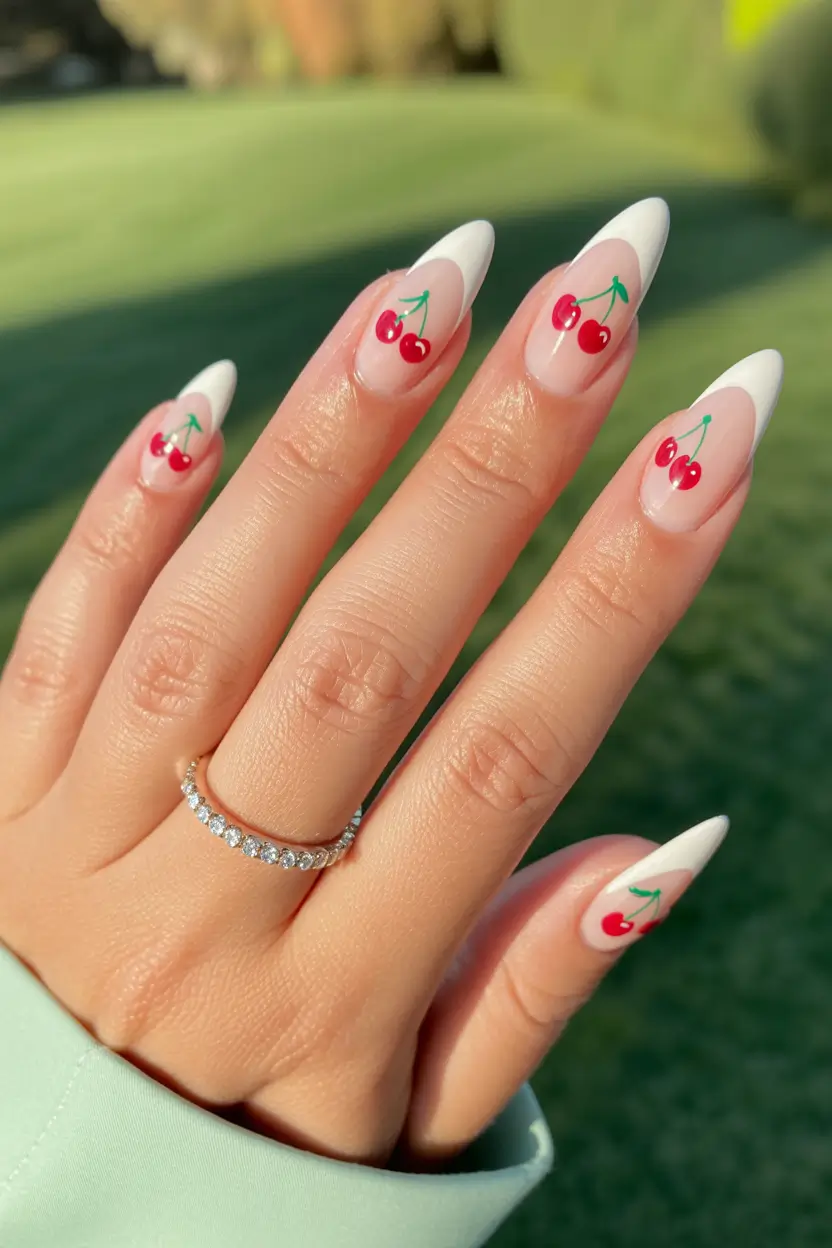 cute trendy spring nails 2026 Cherry French Almond Revival 6