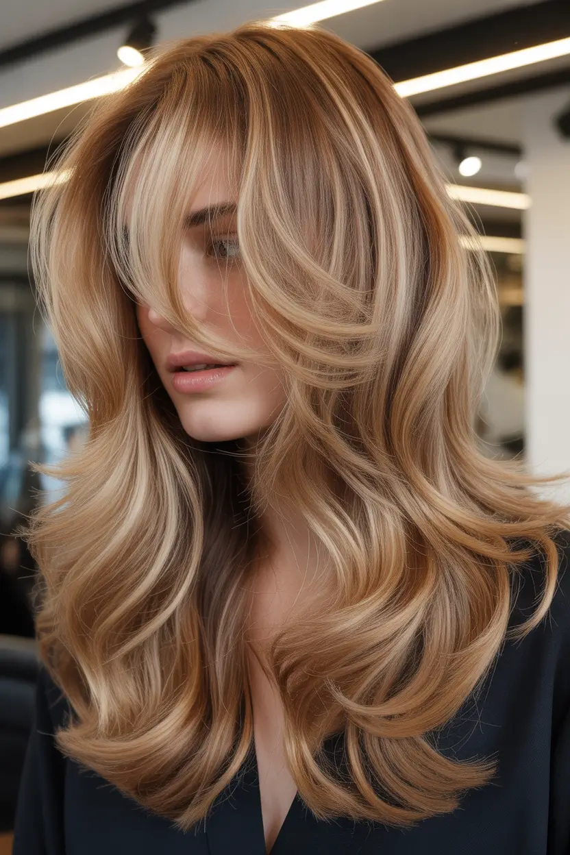 spring butterfly haircut golden champagne layers with face framing lift