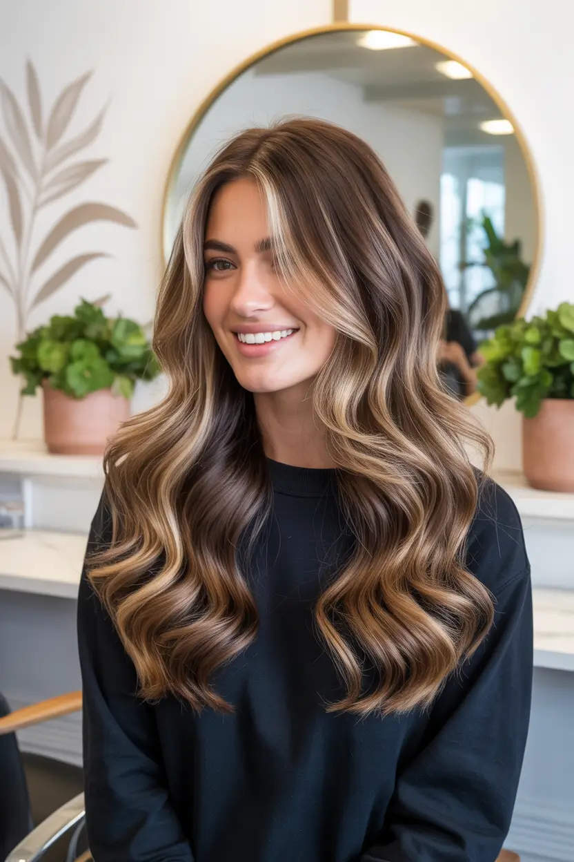 spring butterfly haircut glossy mocha waves with bold face frame 11