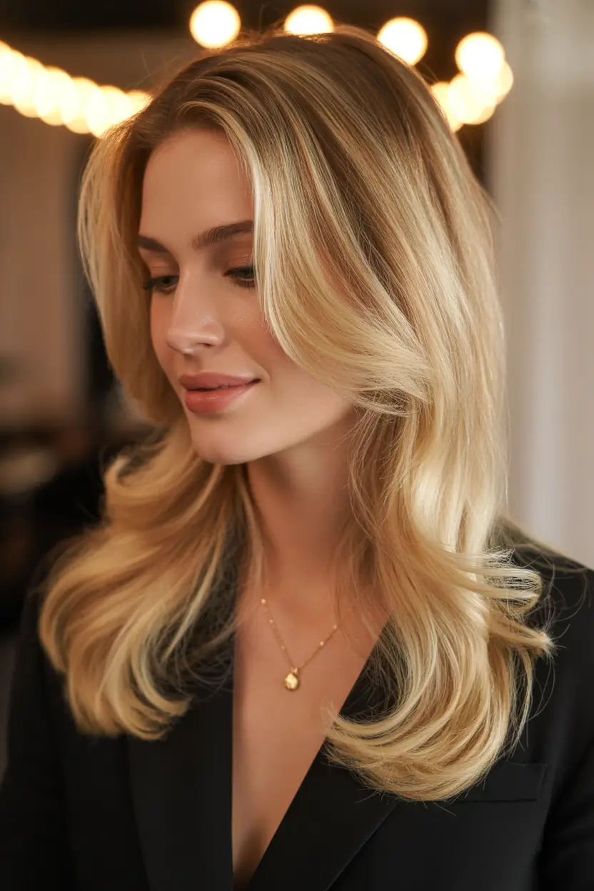 spring butterfly haircut classic butter blonde with polished bounce 17