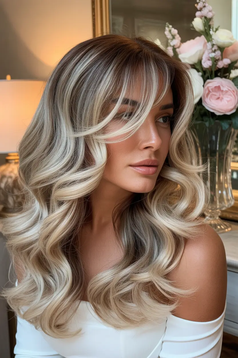 spring butterfly haircut soft vanilla blonde with romantic curtain sweep