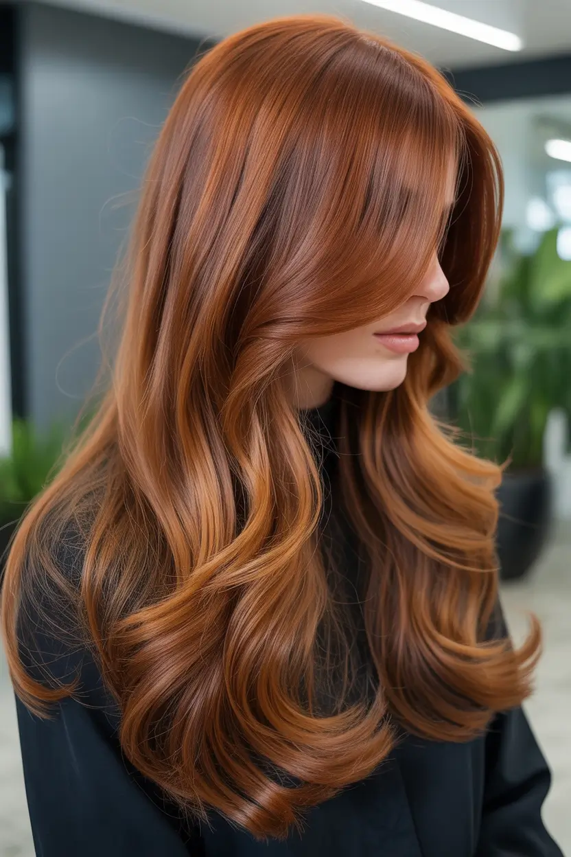 spring butterfly haircut copper silk layers with glossy depth 6