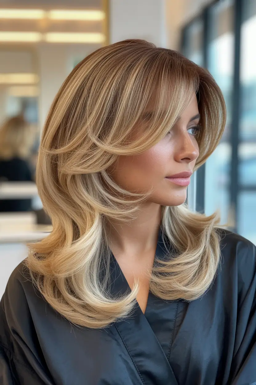 spring butterfly haircut layered champagne bronde with sculpted volume 7