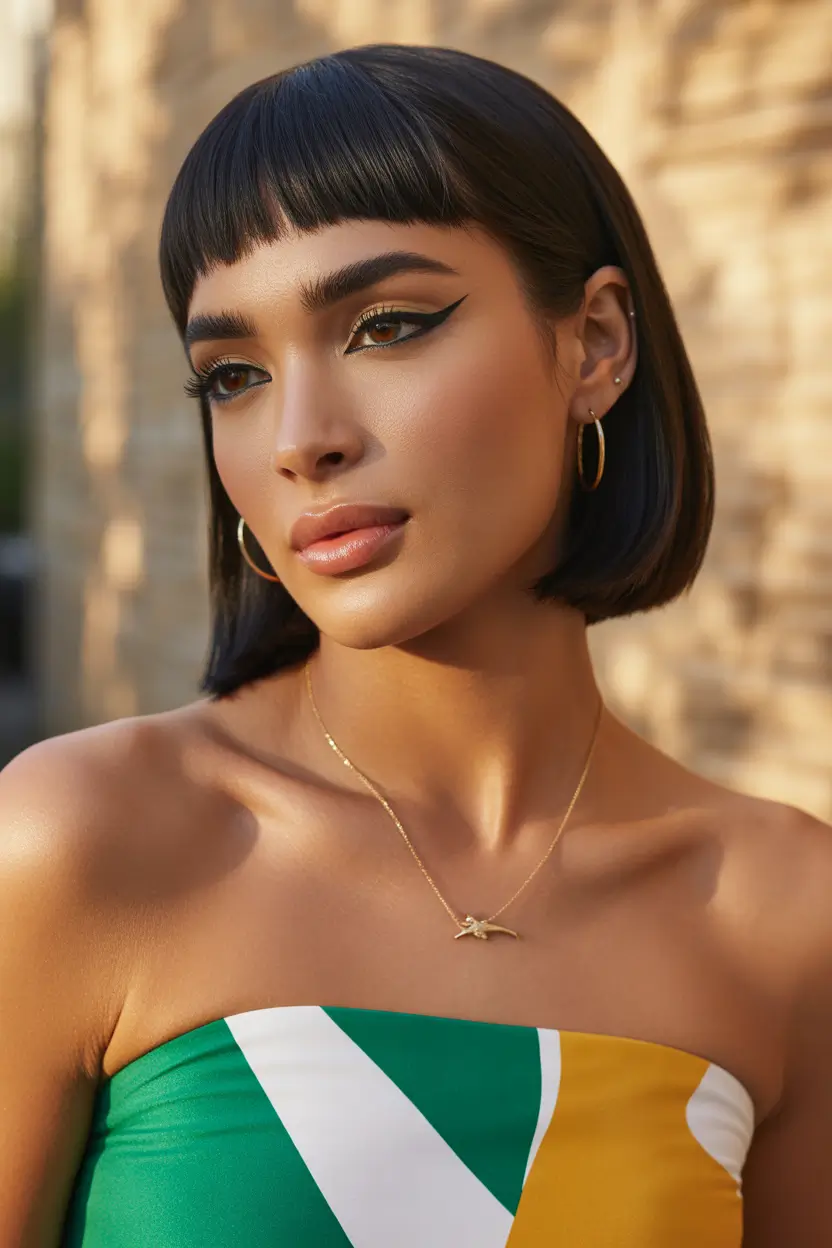 dreamy spring haircut inspiration 2026 graphic blunt bob with micro fringe 14