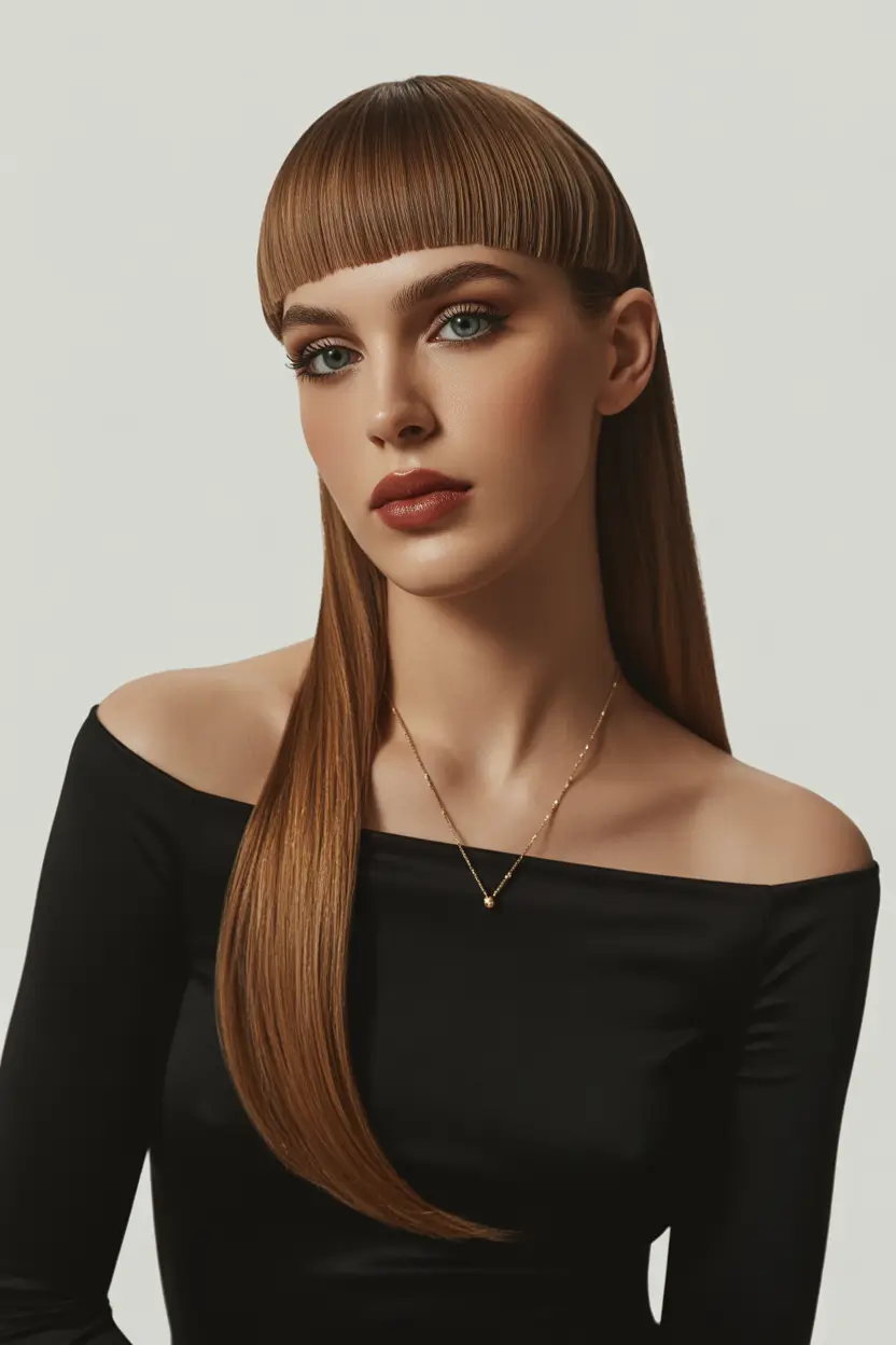 dreamy spring haircut inspiration 2026 ultra sleek long hair with micro bangs 20