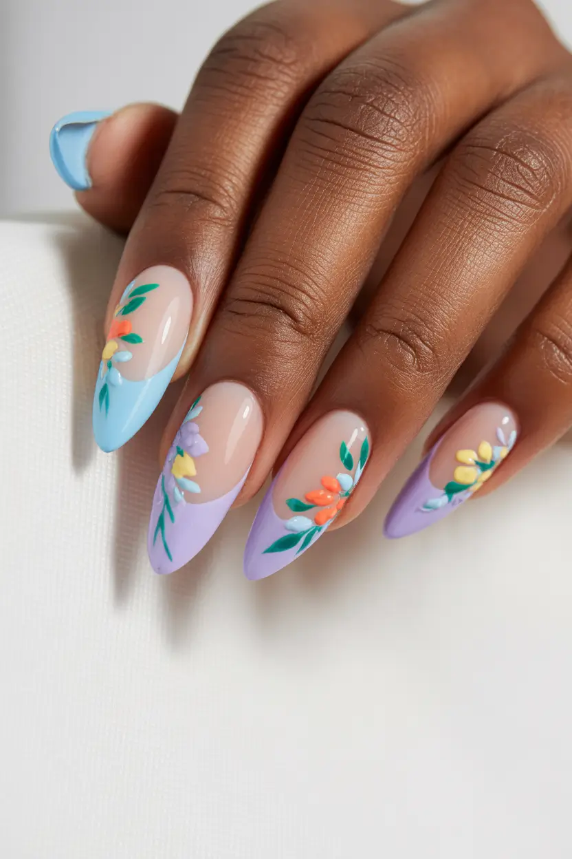 easy spring nail art designs 2026 pastel french florals 10