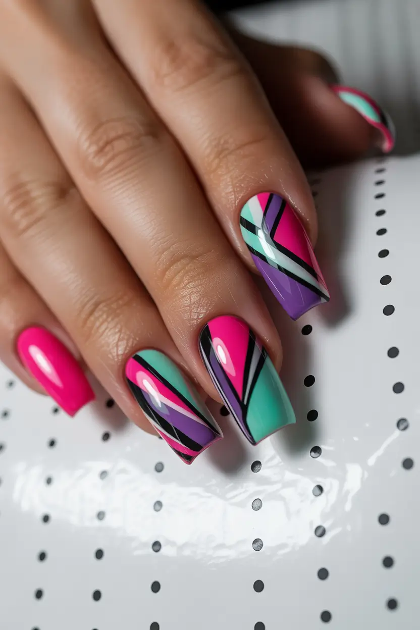 easy spring nail art designs 2026 bold graphic color blocking 12