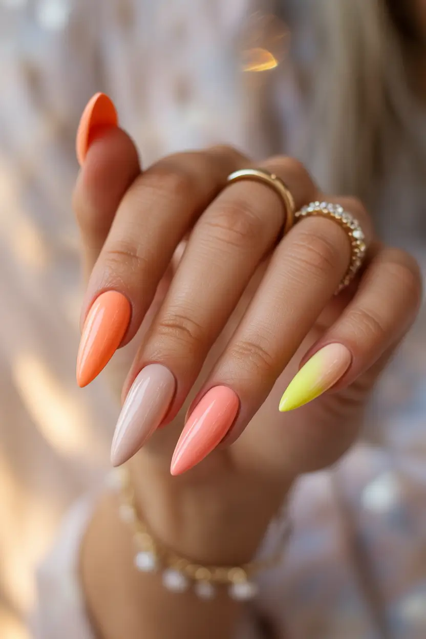 easy spring nail art designs 2026 soft ombre citrus glow 13