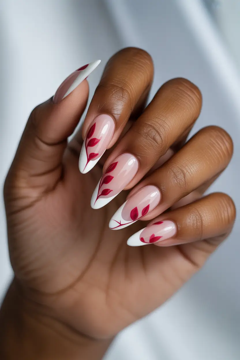 easy spring nail art designs 2026 red leaf french 14