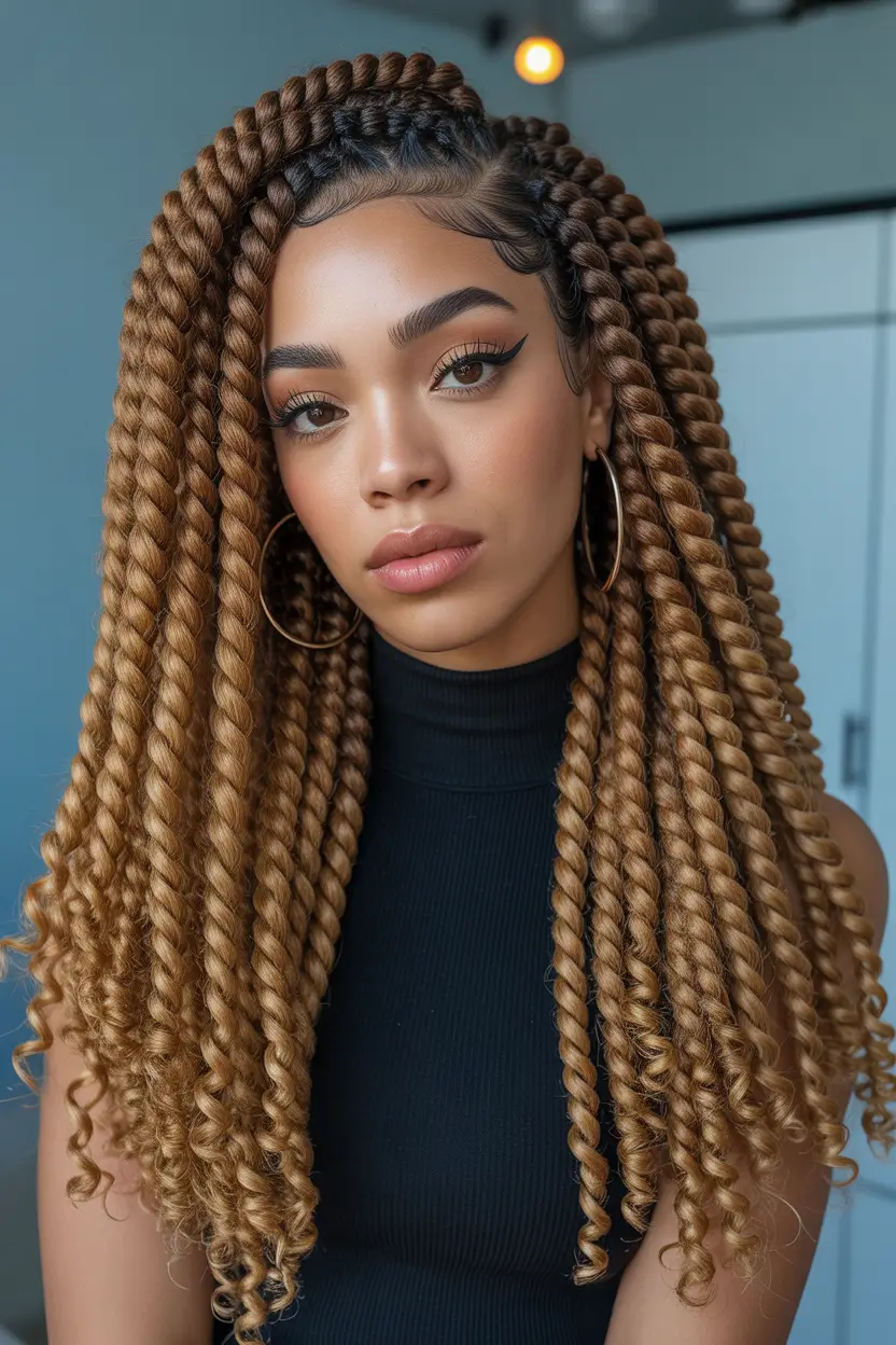 spring braids hairstyle Golden Long Spring Twists With Defined Ends