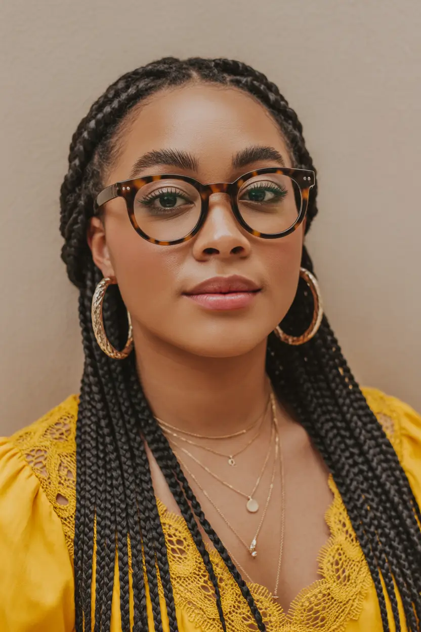 spring braids hairstyle Classic Center Part Micro Braids With Soft Glow 12