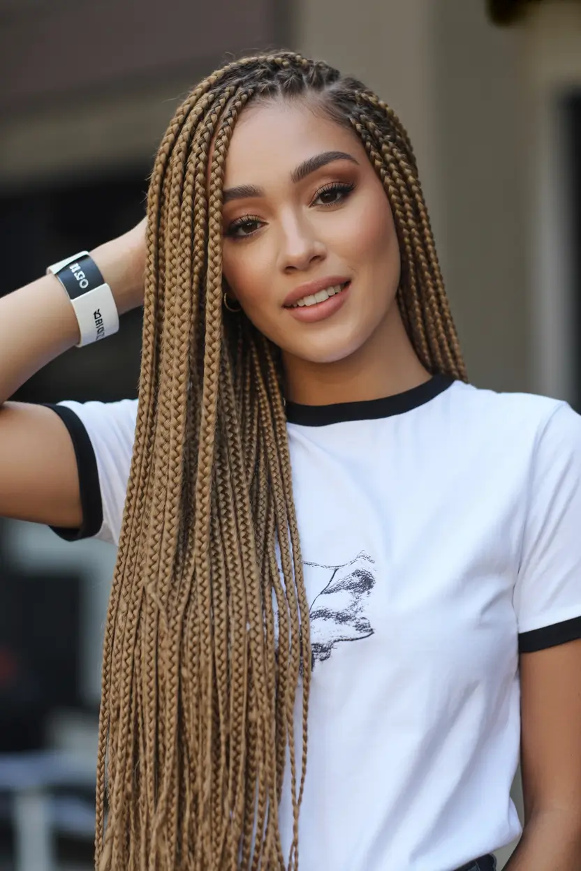 spring braids hairstyle Honey Brown Extra Long Braids With Casual Street Edge 14