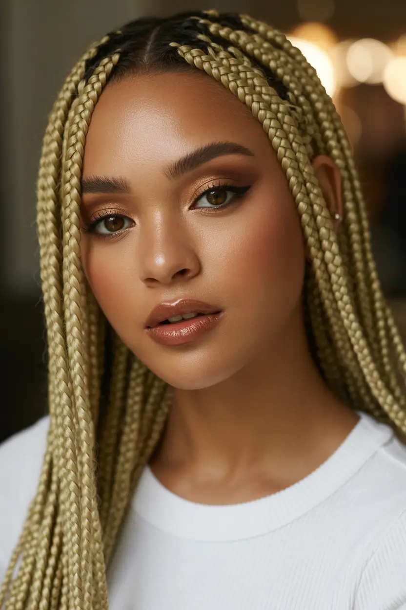 spring braids hairstyle Golden Honey Long Box Braids With Warm Glow 18